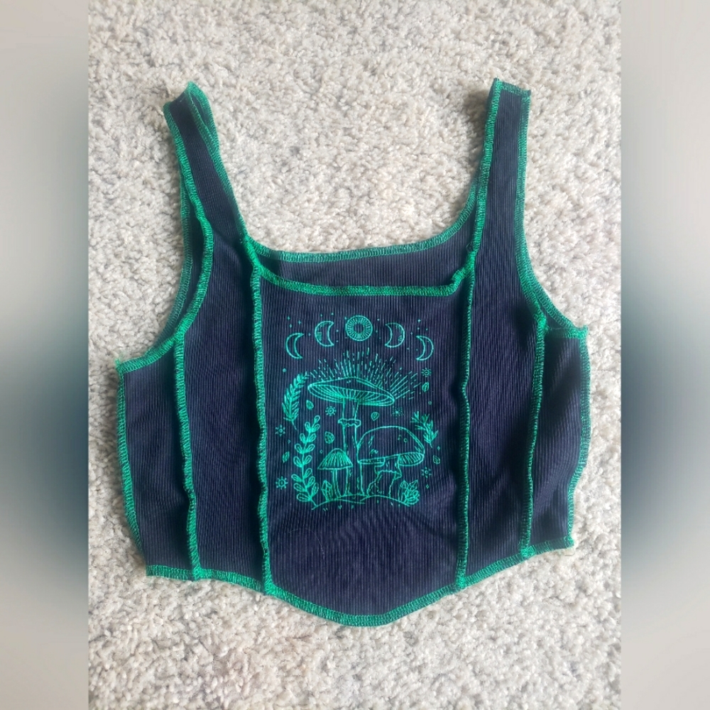 Mushroom Fairy Moon Phase Green & Black Tank Top
